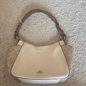 Coach Tan and Cream Signature Shoulder Bag